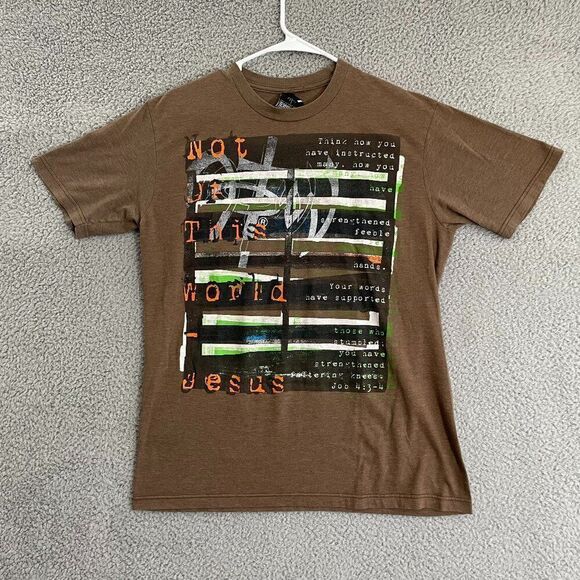 Not Of This World Shirt Men M Brown Scripture Christ‎ Short Sleeve Tee - Picture 1 of 9